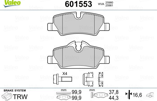 Valeo 601553 - Brake Pad Set, disc brake autospares.lv