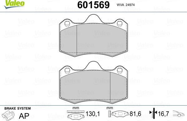 Valeo 601569 - Brake Pad Set, disc brake autospares.lv