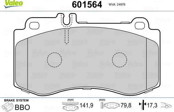 Valeo 601564 - Brake Pad Set, disc brake autospares.lv