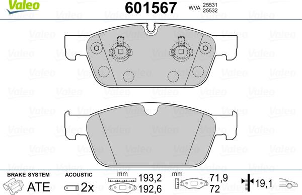 Valeo 601567 - Brake Pad Set, disc brake autospares.lv