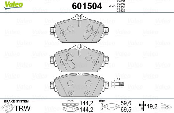 Valeo 601504 - Brake Pad Set, disc brake autospares.lv