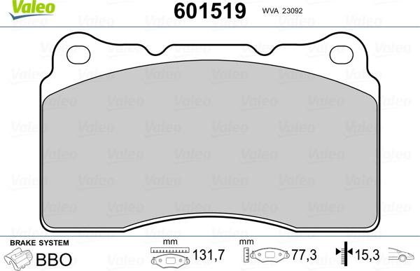 Valeo 601519 - Brake Pad Set, disc brake autospares.lv