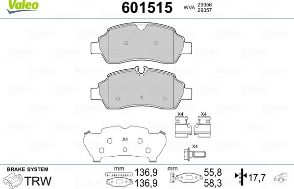 Valeo 601515 - Brake Pad Set, disc brake autospares.lv