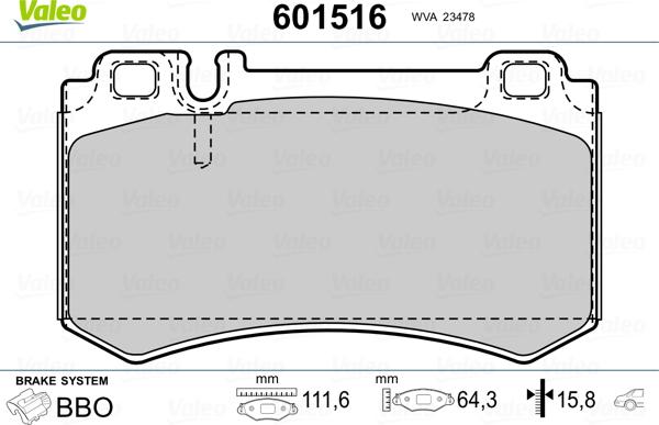 Valeo 601516 - Brake Pad Set, disc brake autospares.lv