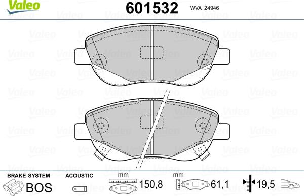 Valeo 601532 - Brake Pad Set, disc brake autospares.lv