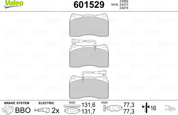 Valeo 601529 - Brake Pad Set, disc brake autospares.lv