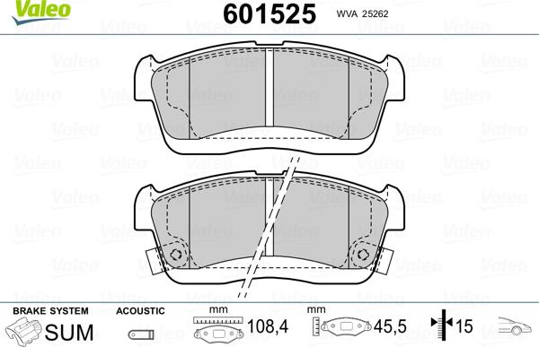 Valeo 601525 - Brake Pad Set, disc brake autospares.lv