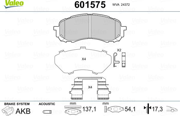 Valeo 601575 - Brake Pad Set, disc brake autospares.lv