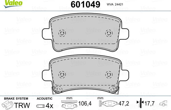 Valeo 601049 - Brake Pad Set, disc brake autospares.lv