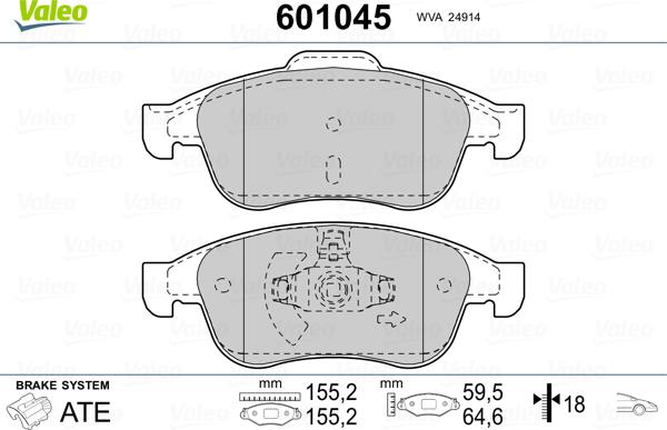 Valeo 601045 - Brake Pad Set, disc brake autospares.lv