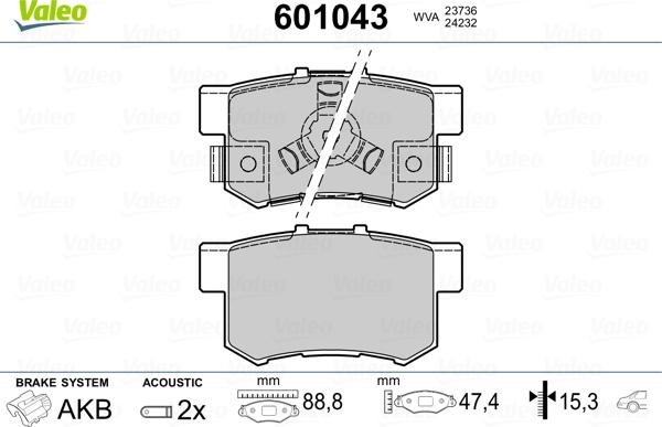 Valeo 601043 - Brake Pad Set, disc brake autospares.lv