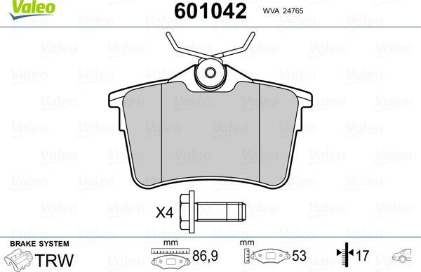 Valeo 601042 - Brake Pad Set, disc brake autospares.lv