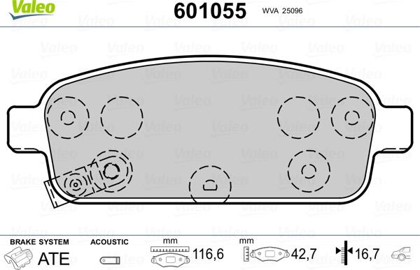 Valeo 601055 - Brake Pad Set, disc brake autospares.lv