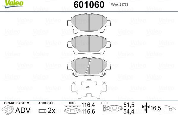 Valeo 601060 - Brake Pad Set, disc brake autospares.lv