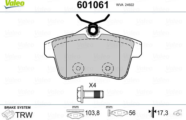 Valeo 601061 - Brake Pad Set, disc brake autospares.lv