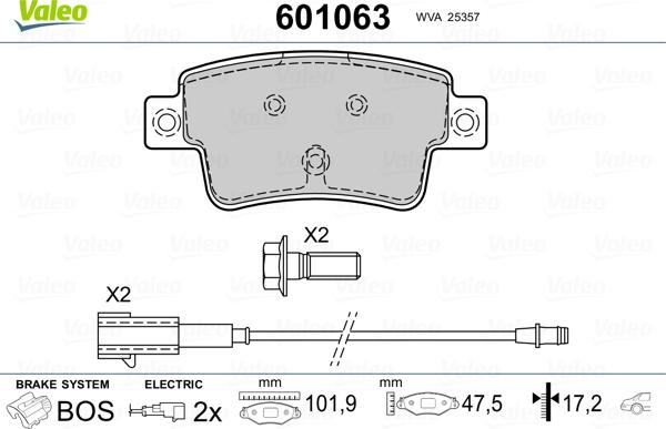 Valeo 601063 - Brake Pad Set, disc brake autospares.lv