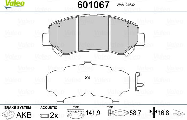 Valeo 601067 - Brake Pad Set, disc brake autospares.lv