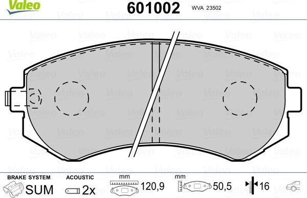 Valeo 601002 - Brake Pad Set, disc brake autospares.lv