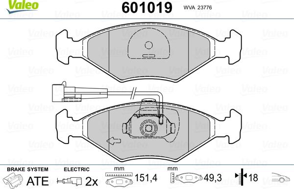 Valeo 601019 - Brake Pad Set, disc brake autospares.lv