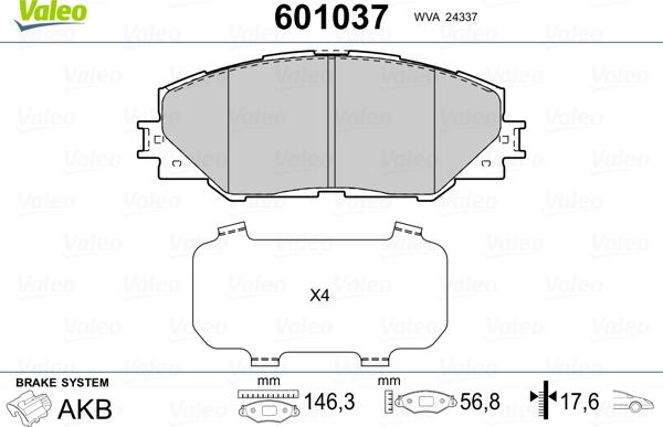 Valeo 601037 - Brake Pad Set, disc brake autospares.lv