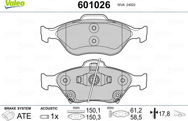Valeo 601026 - Brake Pad Set, disc brake autospares.lv