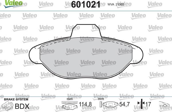 Valeo 601021 - Brake Pad Set, disc brake autospares.lv