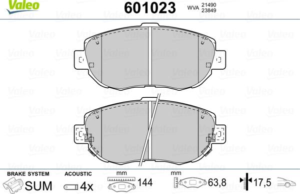 Valeo 601023 - Brake Pad Set, disc brake autospares.lv