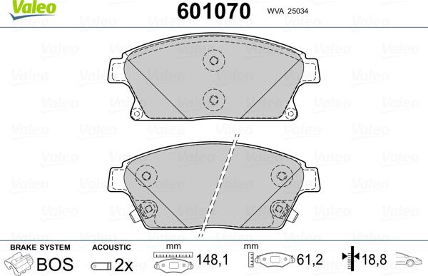 Valeo 601070 - Brake Pad Set, disc brake autospares.lv