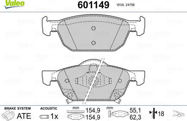 Valeo 601149 - Brake Pad Set, disc brake autospares.lv