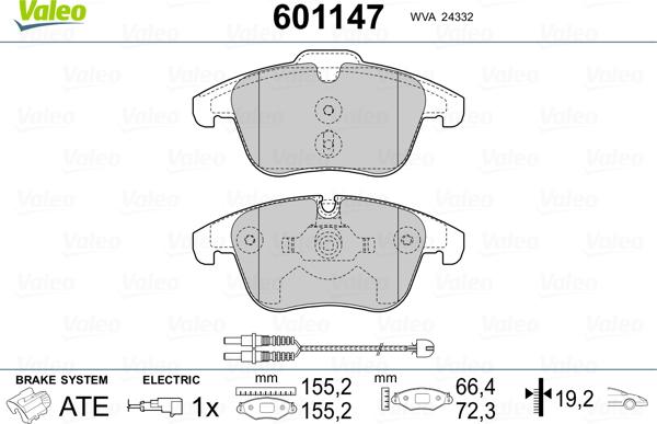 Valeo 601147 - Brake Pad Set, disc brake autospares.lv