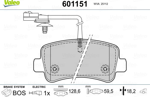 Valeo 601151 - Brake Pad Set, disc brake autospares.lv