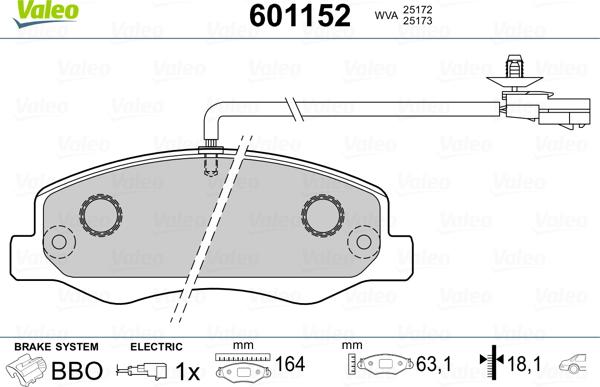 Valeo 601152 - Brake Pad Set, disc brake autospares.lv