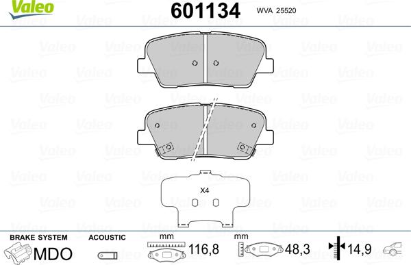 Valeo 601134 - Brake Pad Set, disc brake autospares.lv