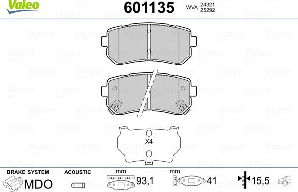 Valeo 601135 - Brake Pad Set, disc brake autospares.lv