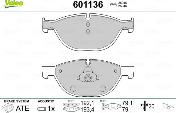 Valeo 601136 - Brake Pad Set, disc brake autospares.lv