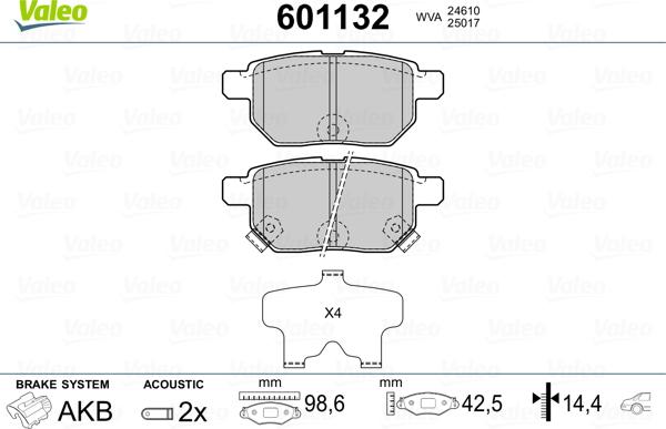 Valeo 601132 - Brake Pad Set, disc brake autospares.lv