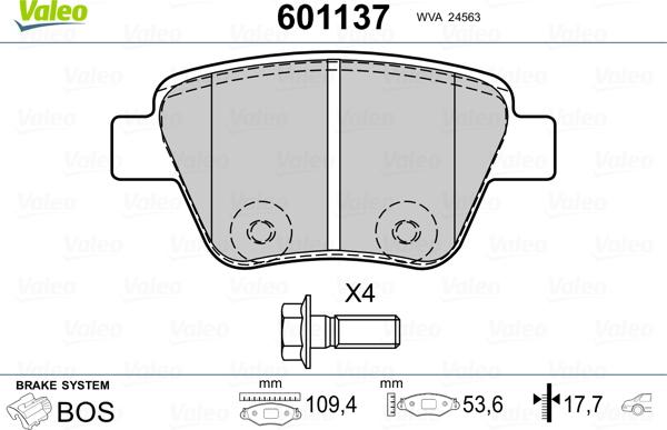 Valeo 601137 - Brake Pad Set, disc brake autospares.lv