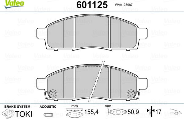 Valeo 601125 - Brake Pad Set, disc brake autospares.lv