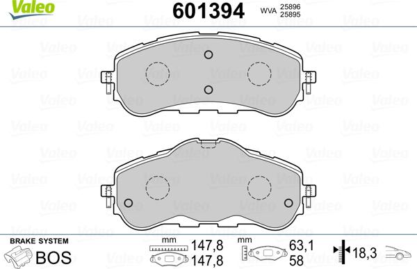 Valeo 601394 - Brake Pad Set, disc brake autospares.lv