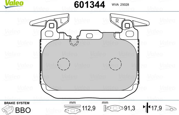 Valeo 601344 - Brake Pad Set, disc brake autospares.lv