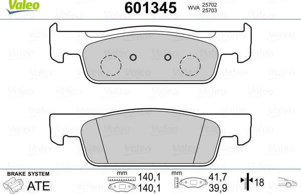 Valeo 601345 - Brake Pad Set, disc brake autospares.lv