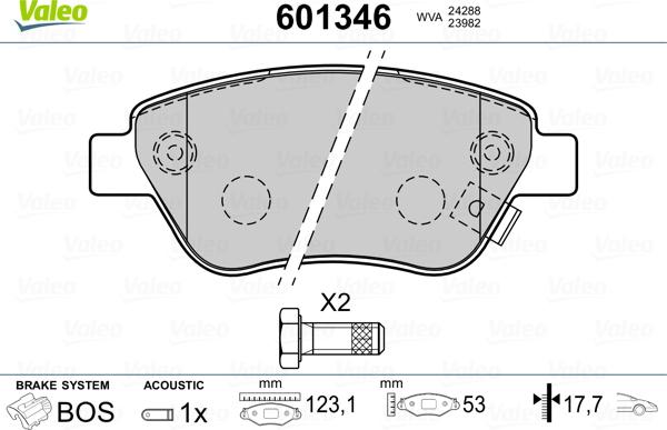 Valeo 601346 - Brake Pad Set, disc brake autospares.lv