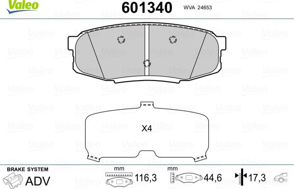 Valeo 601340 - Brake Pad Set, disc brake autospares.lv