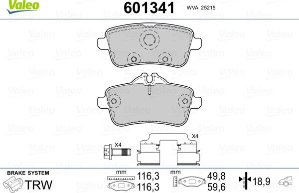 Valeo 601341 - Brake Pad Set, disc brake autospares.lv