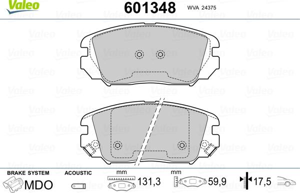 Valeo 601348 - Brake Pad Set, disc brake autospares.lv