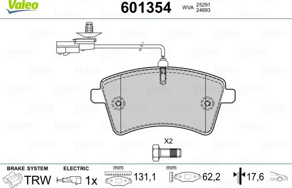 Valeo 601354 - Brake Pad Set, disc brake autospares.lv