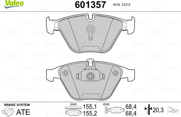 Valeo 601357 - Brake Pad Set, disc brake autospares.lv