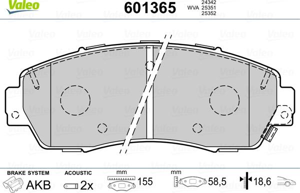 Valeo 601365 - Brake Pad Set, disc brake autospares.lv