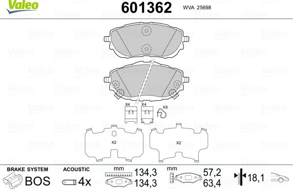 Valeo 601362 - Brake Pad Set, disc brake autospares.lv