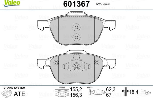 Valeo 601367 - Brake Pad Set, disc brake autospares.lv